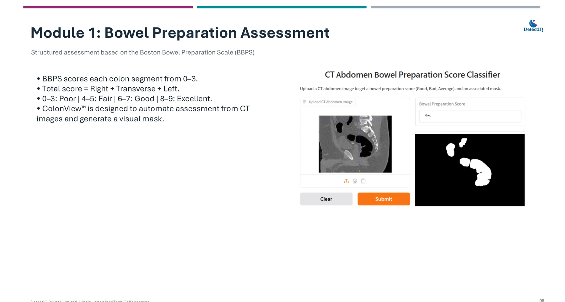 CT Abdomen Bowel Preparation Score Classifier with segmentation mask output